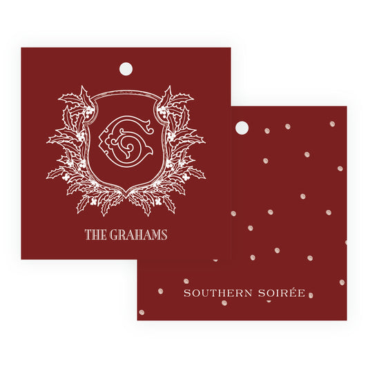 Heirloom Holly Crest Square Gift Tag (Customize Your Color)