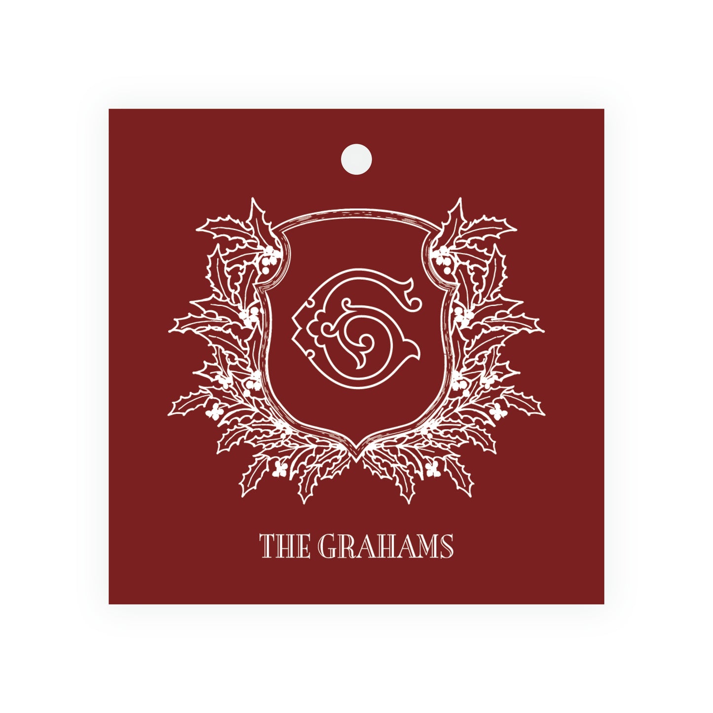 Heirloom Holly Crest Square Gift Tag (Customize Your Color)
