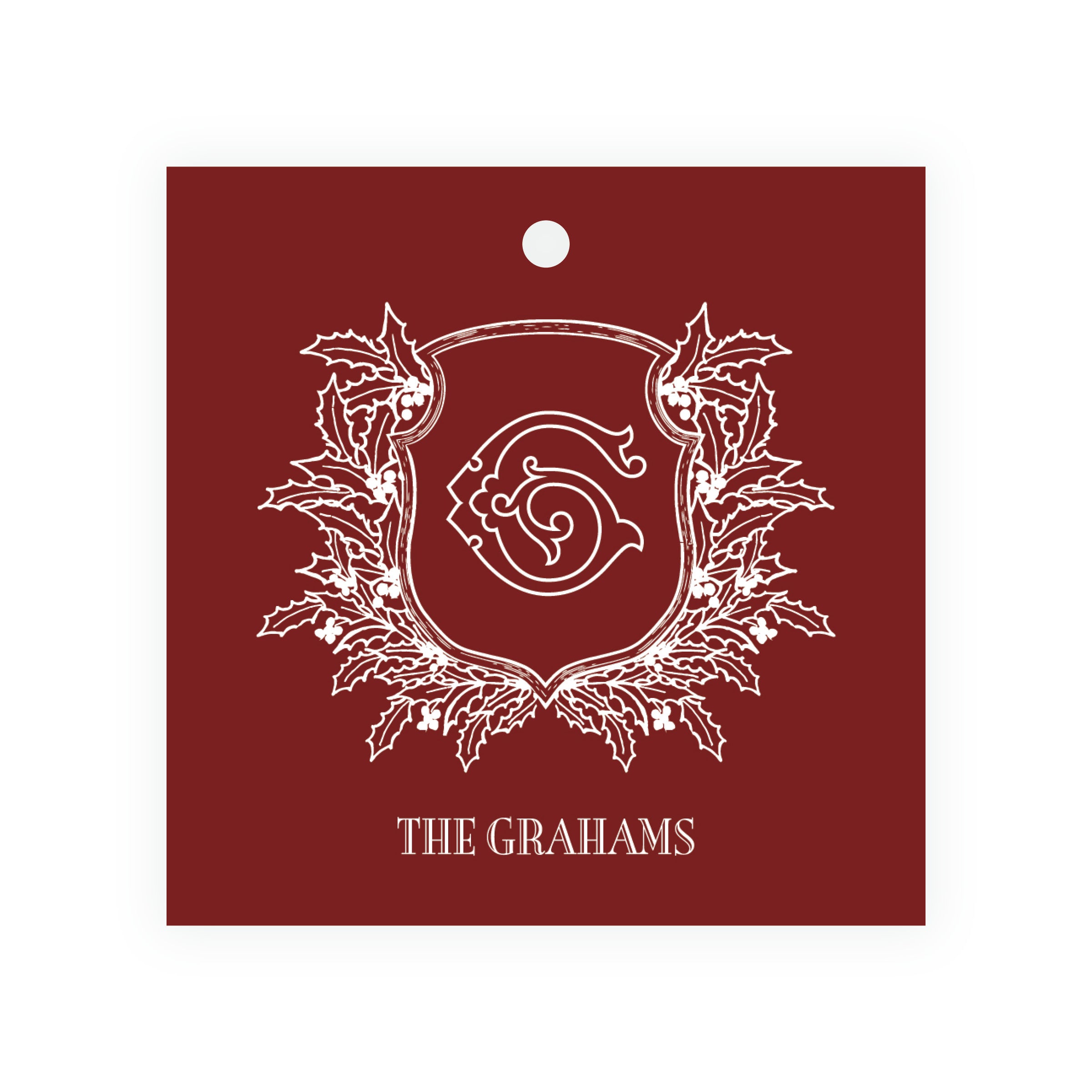 Heirloom Holly Crest Square Gift Tag (Customize Your Color)