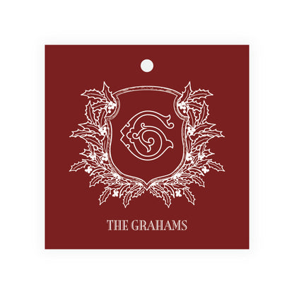 Heirloom Holly Crest Square Gift Tag (Customize Your Color)