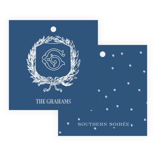 Heirloom Holly With Bow Crest Square Gift Tag (Customize Your Color)